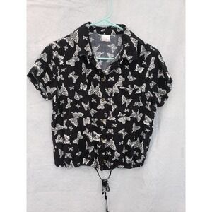 NoBo Med (Juniors) 7-9 short sleeved button up black/white tie waist